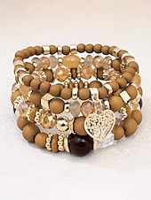 Χαμηλού Κόστους Γυναικείο βραχιόλι-Γυναικείο σετ βραχιολιών από ακρυλικό και κράμα αλουμινίου σε στυλ boho – πολλά χρώματα, γούρι σε σχήμα καρδιάς, ιδανικό για την ημέρα του Αγίου Βαλεντίνου και για καθημερινή χρήση