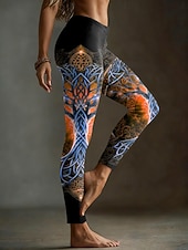 preiswerte Viking-Druck-Damen Leggings Urlaub Vintage Ethno-Stil Volle Länge Hohe Taille Grafik Abstrakt 3D-Druck Schnelltrocknend Atmungsaktivität Weich Dehnbar Täglich Straße Athleisure Blau Orange Grün Amethyst Herbst