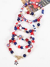 Недорогие Аксессуары-Юбилейный комплект многослойных браслетов для женщин к 250-летию США - сплавной материал с различными подвесками идеально подходит для Дня независимости и празднования в США