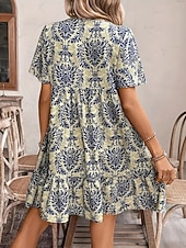voordelige Vakantie Boho Jurk-Dames Mini-jurk strand jurk A lijn jurk Bloemetjesjurk Elegant Modieus Modern Dagelijks Buiten Vakantie Normale pasvorm Geometrisch Korte mouw V-hals blauw Rood Marine Blauw Oranje Zomer Lente Herfst
