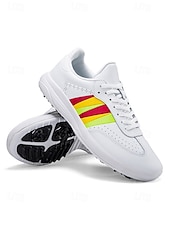 cheap Men's Golf Shoes-Men's White Golf Sneakers, Athletic Lace-Up Design with Color Stripe Detail, Shock-Absorbing Sole, Modern Sport Style for Golf Courses