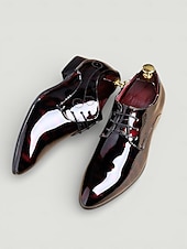 economico Scarpe Derby-scarpe eleganti oxford da uomo in vernice - rosse e nere, ideali per eventi formali e feste
