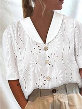 economico Top in Pizzo-Per donna Top estivi Blusa Top traforato Arricciato Patchwork Ricamato Floreale Semplice Elegante Vintage Signore Mezza Manica Collare Peter Pan Top Regolari Quotidiano Lavoro Ferie Nero Bianco