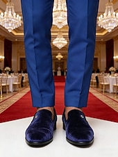 abordables Mocasines-Mocasines de terciopelo azul marino para hombre: zapatos sin cordones modernos y cómodos para bodas y fiestas.