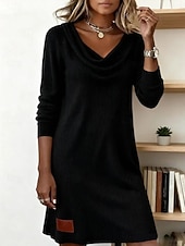 ieftine Rochie albă-Pentru femei Rochie Mini Rochii Tricot Rochie teacă Casual Zilnic Fit regulat Simplu Manșon Lung Glugă Gât Negru Alb Bej Gri Toamnă Iarnă