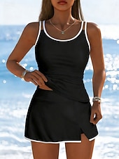 Χαμηλού Κόστους Τανκίνι-Γυναικεία Μαγιό τανκίνι 2 κομμάτι Φούστα Μαγιό Έλεγχος κοιλιάς Ψηλή Μέση Λεπτό Εξώπλατο Διακοπές Ρούχα παραλίας Συμπαγές Χρώμα Λαιμόκοψη U Αμάνικο Μαγιό