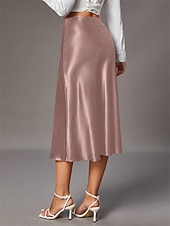 Χαμηλού Κόστους Επίσημες φούστες-Γυναικεία Σατέν φούστες Κομψό Βίντατζ Μοντέρνα Μίντι Ψηλή Μέση Φούστες Σκέτο Σουρωτά Κουρελού Ανελαστικό Καθημερινά Πάρτι Κρασί Αμύγδαλο Ανθισμένο Ροζ Πράσινο Χακί Καλοκαίρι