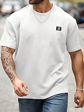 preiswerte Basic-T-Shirts-Herren T Shirt T-Shirt Kurzarm Rundhalsausschnitt Sommer Frühling Frühling &amp; Sommer Einfarbig Geometrisch Texture Streetwear Stilvoll Lässig Jacquard Lässig Täglich Outdoor Weiß Schwarz Rosa Top