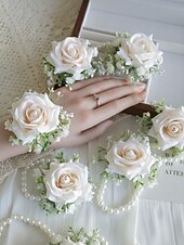 cheap Wedding Accessories-Women's Bridesmaid and Groomsman Corsage and Boutonniere Set, Available in Multiple Colors, Polyester Material, Perfect for Weddings and Parties