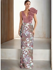  Coloană Teacă Lungime Podea Brodat cu mărgele Rochie formala Rochia Mamei Miresei Rochii de seara Rochie formală Elegant Sclipici Mătăsos Fără manșon În V Nuntă Oficial Pelerine Satin Dantelă cu