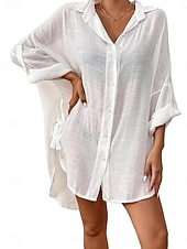 economico Abiti da spiaggia-Per donna Mini Abito Abito Bianco Abito da Spiaggia Abito nero Abito Camicia Elegante Moda Classico Manica a pipistrello Quotidiano All'aperto Spiaggia Vestibilità comoda Semplice Manica Lunga