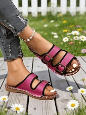 economico Infradito scivolosi-sandali da donna con fibbia rosa – sandali piatti aperti per donna, ideali per le uscite estive, i viaggi, l'abbigliamento da casa e le passeggiate quotidiane