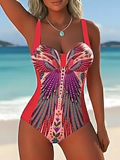 Χαμηλού Κόστους Ολόσωμα μαγιό-Γυναικεία Μαγιό Ενα κομμάτι Αντρικά σλιπ Μαγιό Κομψό Διακοπές Γραφική Λαχούρι Λαιμόκοψη V Αμάνικο Μαγιό