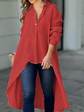economico Bluse Semplici-Per donna Camicia popover Camicia casual Blusa Bottoni Tinta unica Vacanza Elegante Essenziale Manica Lunga Collo ripiegato Top lunghi Quotidiano All'aperto Ferie Blu Rosso Arancione Grigio Estate