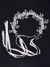 preiswerte Hochzeit ACC-Brauthaarschmuck, gold-weißer Haarreif aus Polyester mit Strass- und Perlenverzierungen, elegante Brauthaaraccessoires