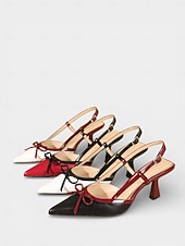 preiswerte Retro-Stil der 1950er Jahre-Rote und schwarze Vintage-Slingback-Pumps im Stil der 1950er-Jahre mit Schleife – elegante Retro-Pumps mit spitzer Zehenpartie und mittelhohem Absatz für romantische Dates, Valentinstag, Hochzeiten