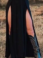 זול שמלה שחורה מקסי-בגדי ריקוד נשים שמלת מקסי שמלה שחורה שמלת קז'ואל אופנתי מודרני בָּחוּץ חופשה מפלגה מונח בצורה רפויה אחיד שרוול ארוך צווארון V שחור קיץ אביב