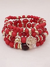 Χαμηλού Κόστους Γυναικείο βραχιόλι-Γυναικείο σετ βραχιολιών από ακρυλικό και κράμα αλουμινίου σε στυλ boho – πολλά χρώματα, γούρι σε σχήμα καρδιάς, ιδανικό για την ημέρα του Αγίου Βαλεντίνου και για καθημερινή χρήση