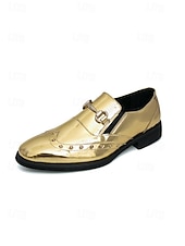 ieftine Mocasini-Mocasini aurii pentru bărbați – pantofi eleganți cu cataramă decorativă, ideali pentru evenimente formale, petreceri și nunți