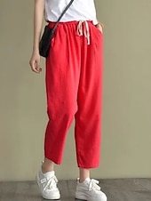 abordables Pantalones-Mujer Pantalones Pantalones de verano Pantalones anchos Pantalones de playa Vacaciones Moda Ropa de calle Hasta el Tobillo Alta cintura Plano Correa Bolsillo Cintura elástica Comodidad Suave