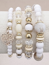 Χαμηλού Κόστους Γυναικείο βραχιόλι-Γυναικείο σετ βραχιολιών από ακρυλικό και κράμα αλουμινίου σε στυλ boho – πολλά χρώματα, γούρι σε σχήμα καρδιάς, ιδανικό για την ημέρα του Αγίου Βαλεντίνου και για καθημερινή χρήση