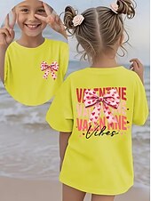 cheap Girl's 3D Playful Humor-Valentines Girls' 3D Graphic Bow tie T shirt Tee Short Sleeve 3D Print Summer Spring Sports Fashion Streetwear Kids 4-12 Years Crew Neck Casual Daily Outdoor Regular Fit