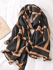 abordables Bufandas de mujer-Elegante bufanda geométrica de poliéster para mujer, elegante chal negro y marrón para desplazamientos y uso diario informal, suave y ligero, ideal para la oficina y viajes, accesorio versátil para todas las estaciones.