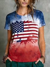 economico Magliette Giorno dell’Indipendenza-Giorno dell'Indipendenza Americana Per donna Maglietta Stampato Grafico Bandiera Americana Elegante Classico Casual Manica Corta Girocollo Top Regolari Quotidiano Sportivo Uscire Blu Estate Primavera