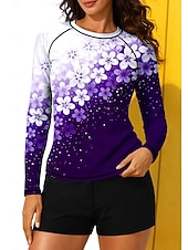 cheap Surfing Tankinis &amp; Bikinis-Women's Medium Rash guard Swimsuit Rash Guard Floral Print Swimsuit Floral Tropical Color-blocking 2 Piece Removable Pad Boyleg UV Sun Protection UPF50+ Elastic Long Sleeve Swimwear Sun Shirt Surfing