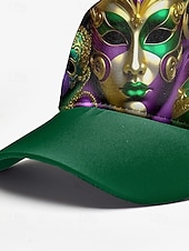 abordables Accesorios-Gorra de béisbol de poliéster para hombre con estampado de máscara de Mardi Gras, ajuste ajustable, varios colores, ideal para carnaval, festivales y atuendos casuales.