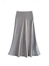 economico Gonne Formali-Per donna Gonne in raso Elegante Vintage Moda Casual Midi Vita Alta Gonne Semplice Arricciato Patchwork Inelastico Quotidiano Ufficio / Carriera Grigio verde Vinaccia Aalbicocca Nero Estate