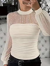 Χαμηλού Κόστους Επίσημες Μπλούζες-Γυναικεία Πουκάμισο Μπλούζα Κουρελού Δίχτυ Σκέτο Κομψό Στυλάτο Μακρυμάνικο Ζιβάγκο Κανονικά μπλουζάκια Καθημερινά Αργίες Εξόδου Μαύρο Λευκό Ανθισμένο Ροζ Καλοκαίρι Άνοιξη