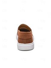 baratos Mocassins-Mocassins masculinos marrons com detalhe de tira, calçados modernos e confortáveis para eventos casuais e semiformal, perfeitos para o escritório, uso informal, passeios de fim de semana e casamentos.