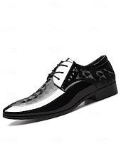 ieftine Pantofi derby-Pantofi Oxford bărbătești din piele lăcuită, alb-negru, cu model geometric - pantofi eleganți clasici pentru ocazii formale și nunți