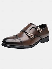 baratos Sapatos de monge-Sapatos sociais masculinos de couro sintético marrom com tira dupla de monge e detalhes brogue, estilo clássico para casamento, uso formal e empresarial
