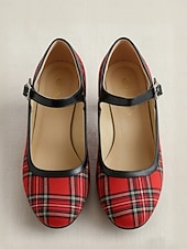 preiswerte Retro-Stil der 1950er Jahre-Rote Mary-Jane-Pumps mit Karomuster und schwarzem Besatz – Vintage-Schuhe im Stil der 1950er-Jahre mit runder Zehenpartie und Blockabsatz, perfekt für Retro-Partys und den Büroalltag. &amp;stilvolle Damen