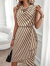 Χαμηλού Κόστους Ριγέ και γεωμετρικό φόρεμα-Γυναικεία Φόρεμα μέχρι το γόνατο Φόρεμα σε ευθεία γραμμή Φόρεμα με δέσιμο στα πλάγια Κομψό Μοντέρνα Καθημερινά ΕΞΩΤΕΡΙΚΟΥ ΧΩΡΟΥ Διακοπές Κανονικό Γεωμετρικό Αμάνικο Με σούρα στο λαιμό
