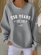  Dame T skjorte T-skjorte Trykt mønster Amerikansk flagg Mote Stilfull Klassisk Langermet Crew-hals Vanlige topper Daglig Ut på byen Helg Blå Svart Hvit Rød Grå Vår Høst