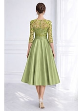 economico Abiti da cocktail-Linea ad A Lunghezza Tè Perline ricamate Abito Formale Abito da madre della sposa Abiti da Cocktail Abiti per invitati a matrimoni Elegante Pastello Manica 3/4 Scollo a Barca Formale Cocktail party
