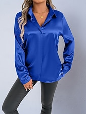 economico Bluse Semplici-Per donna Camicia Camicia in raso Camicia casual Blusa Bottoni Semplice Elegante Essenziale Classico Manica Lunga Colletto a Camicia Top Regolari Quotidiano Ferie Uscire Nero Bianco Rosso Blu Reale