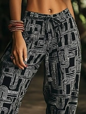 economico Fondamenti Falsi Essenziali-Per donna Gamba larga Pantaloni Estivi Pantaloni Vacanza Streetwear Casual Lunghezza intera Vita media Grafico Geometrico Coulisse Tasca Stampa Confortevole Inelastico Casuale Quotidiano All'aperto