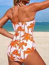 preiswerte Einteilige Badeanzüge-Damen Badeanzug Einteiler Monokini Bademode Schlank Rückenfrei Urlaub Tropisch Blumen Neckholder Ärmellos Badeanzüge
