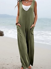 economico Tuta-Per donna Normale Tuta Attivo Tinta unica Senza Maniche Gamba larga Scollo a V Tasca Quotidiano Vacanza Vestibilità comoda Nero Rosa Verde Estate
