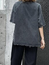  Damskie Koszulki Topy w stylu vintage prane Postrzępiony brzeg Asymetryczny/a Zabytkowe Elegancki Codzienny Krótki rękaw W serek Zwykłe topy Codzienny Wyjściowe Czarny Lato Wiosna