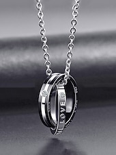 お買い得  バレンタインデー-インターロッキングリング付きメンズ合金ネックレス、ブラックとローズゴールド、バレンタインデー、結婚式、ギフトに最適、エレガントなデザインと高品質の仕上げ。