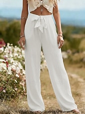 preiswerte Luxusunterteile-Damen-Sommerhose aus 100 % Baumwolle mit weitem Bein, Streetwear-Stil, lässig, lang, hoher Bund, schlicht, mit Tasche, hoch geschnitten, atmungsaktiv, weich, mikroelastisch, ideal für Urlaub, Alltag und Freizeit, in Schwarz, Weiß und Hellgrün