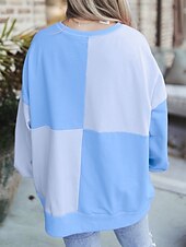 Недорогие Простые худи-Жен. Pullover Толстовки Пэчворк Пуговицы Контрастных цветов Мода Классика Современное Длинный рукав Вырез под горло Обычные топы Для улицы На каждый день Синий Черный Розовый Небесно-голубой Зеленый