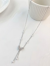 olcso Női nyaklánc-Női ötvözet műgyöngyös pillangós nyaklánc, finom Y-láncos kialakítás, arany és ezüst árnyalatok, elegáns minimalista stílus, tökéletes mindennapi viseletre, hétköznapi öltözékekhez és rétegezéshez