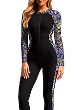 billiga One Pieces Rash Guards-Dam Medium Rash-guards Helkroppsutslagskydd Surfdräkt i ett stycke Paisley Folk Dragkedja med inbyggd BH Dragkedja fram UV Solskydd Fullständig Täckning UPF50+ Långärmad Heltäckande Badkläder