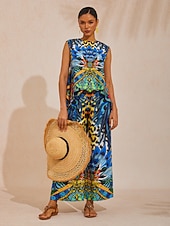 preiswerte Grafiktank-Dschungel-Wildparty-Top aus seidigem Satin mit Pfauenmuster